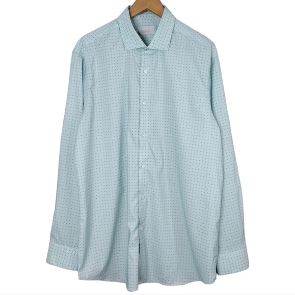 NWT Perry Ellis Light Blue Print Tech Slim Fit Button Down Dress Shirt Size XL - Picture 1 of 14